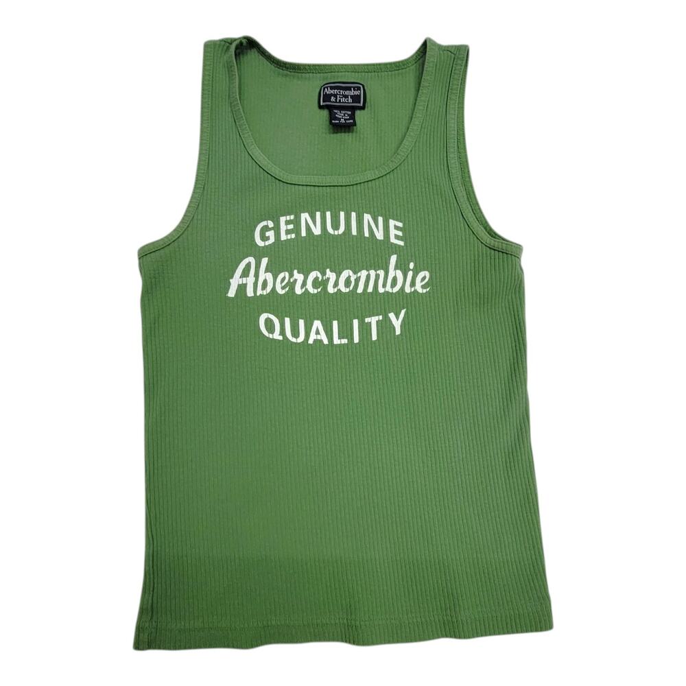 Vintage Abercrombie & Fitch Tank Top Womens M Green Ribbed Graphic Y2K 90s